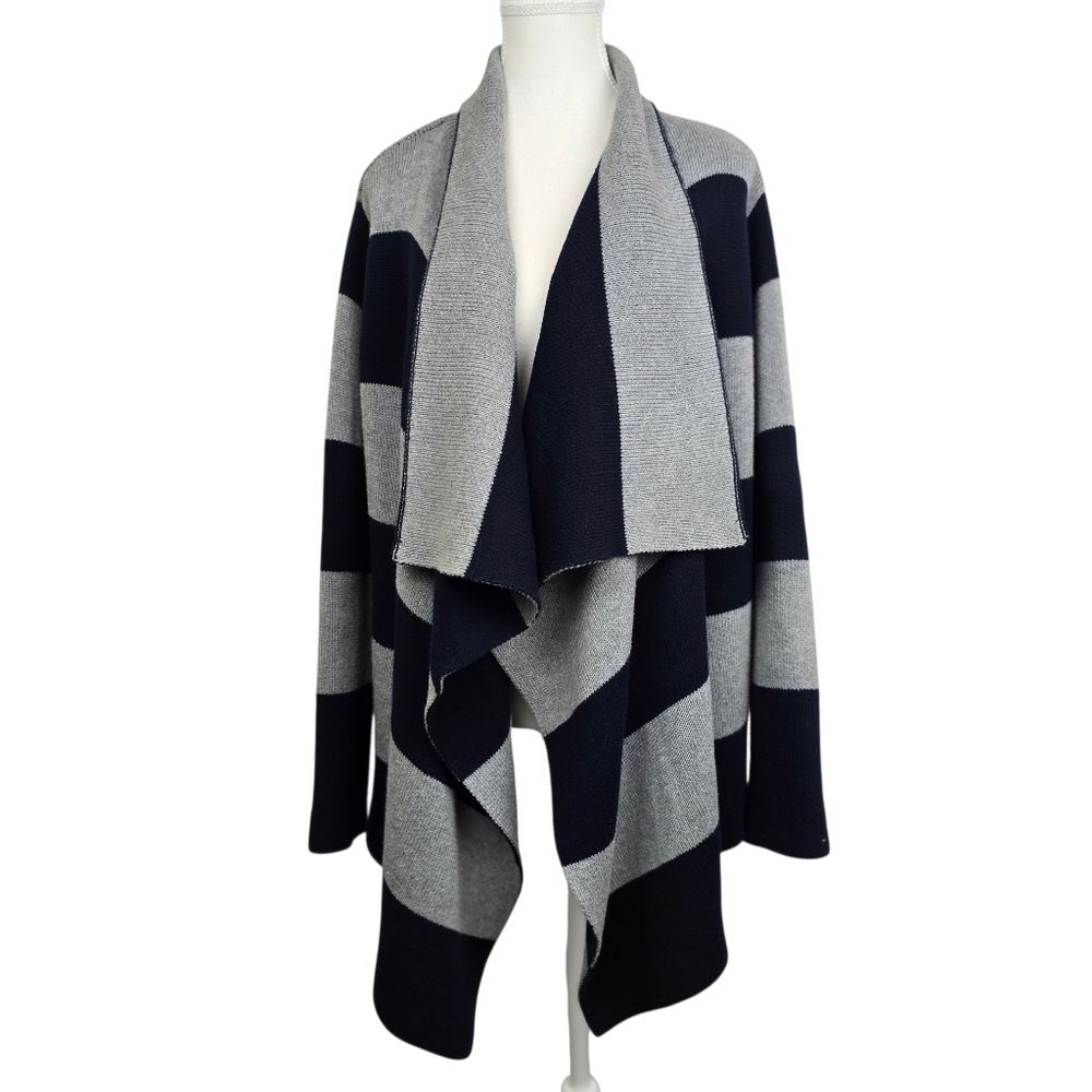 Tommy Hilfiger Blue Gray Striped Open Knit Waterfall Cardigan Sweater Size M/L